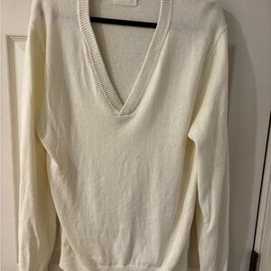 Billy Reid Off-White V-Neck Cotton Linen Blend Sweater Size Medium